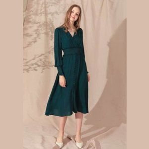 Chicwish Women's Satin Button Down Wrap Midi Dress - S